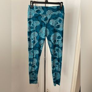 Lularoe teal blue Halloween skeleton paisley leggings (OS)